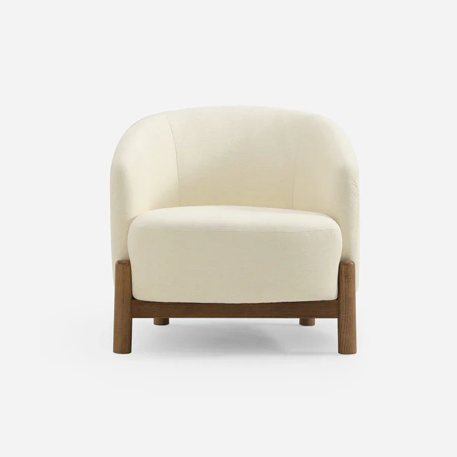 Giverny White Cotton Linen Barrel Accent Chair | Modern Upholstered Lounge Chair
