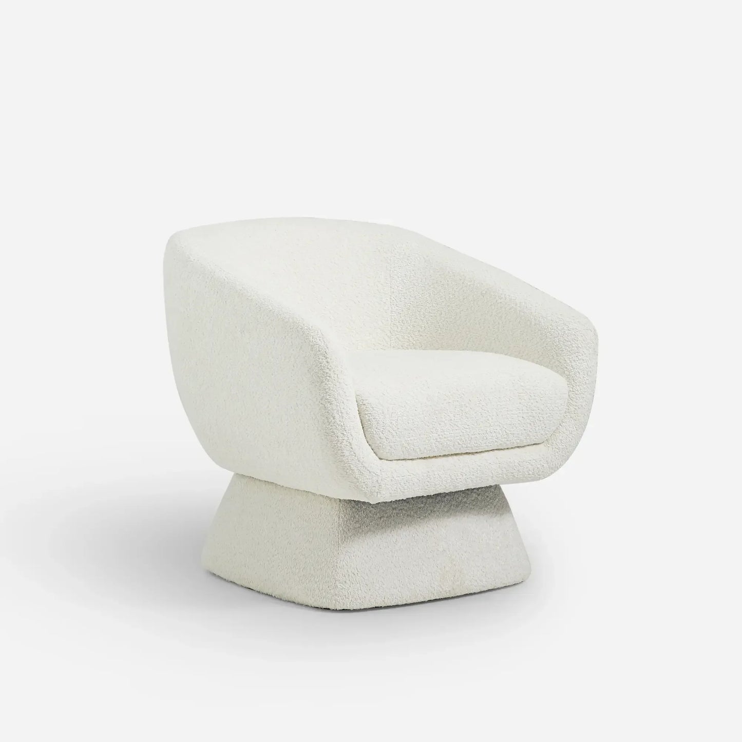 Nephele White Bouclé Barrel Swivel Chair