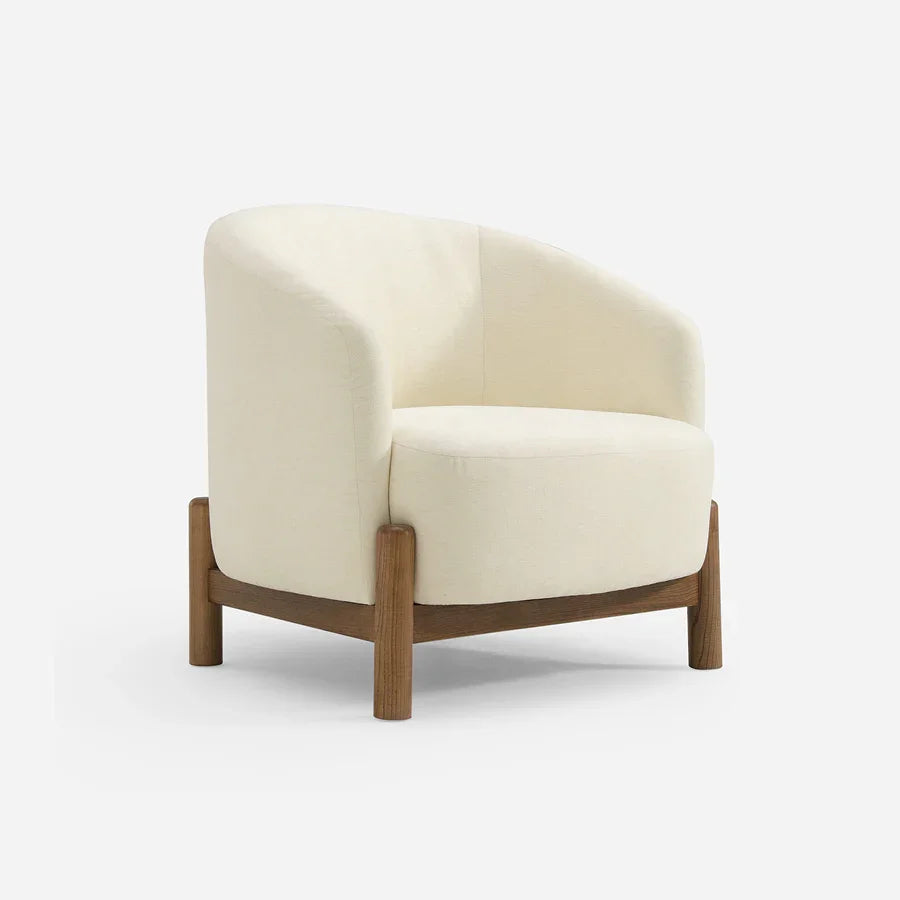 Giverny White Cotton Linen Barrel Accent Chair | Modern Upholstered Lounge Chair