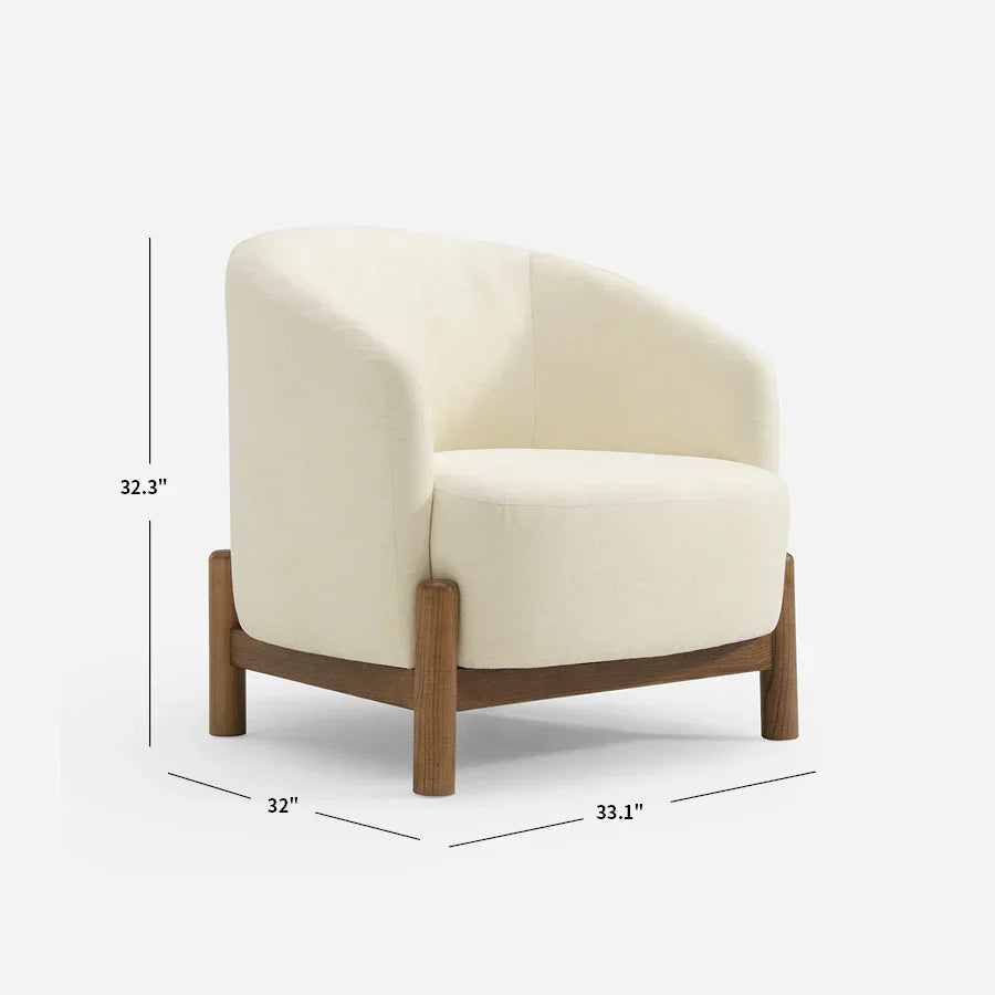 Giverny White Cotton Linen Barrel Accent Chair | Modern Upholstered Lounge Chair