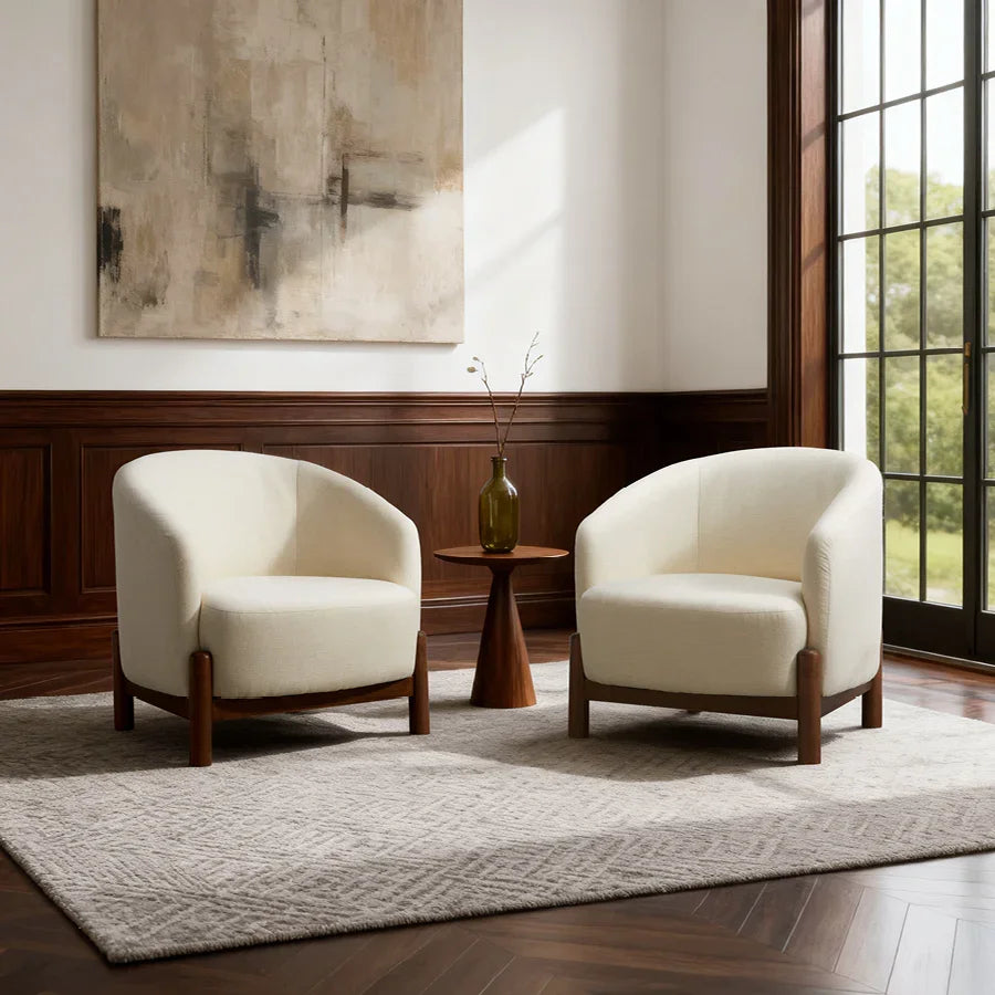Giverny White Cotton Linen Barrel Accent Chair | Modern Upholstered Lounge Chair