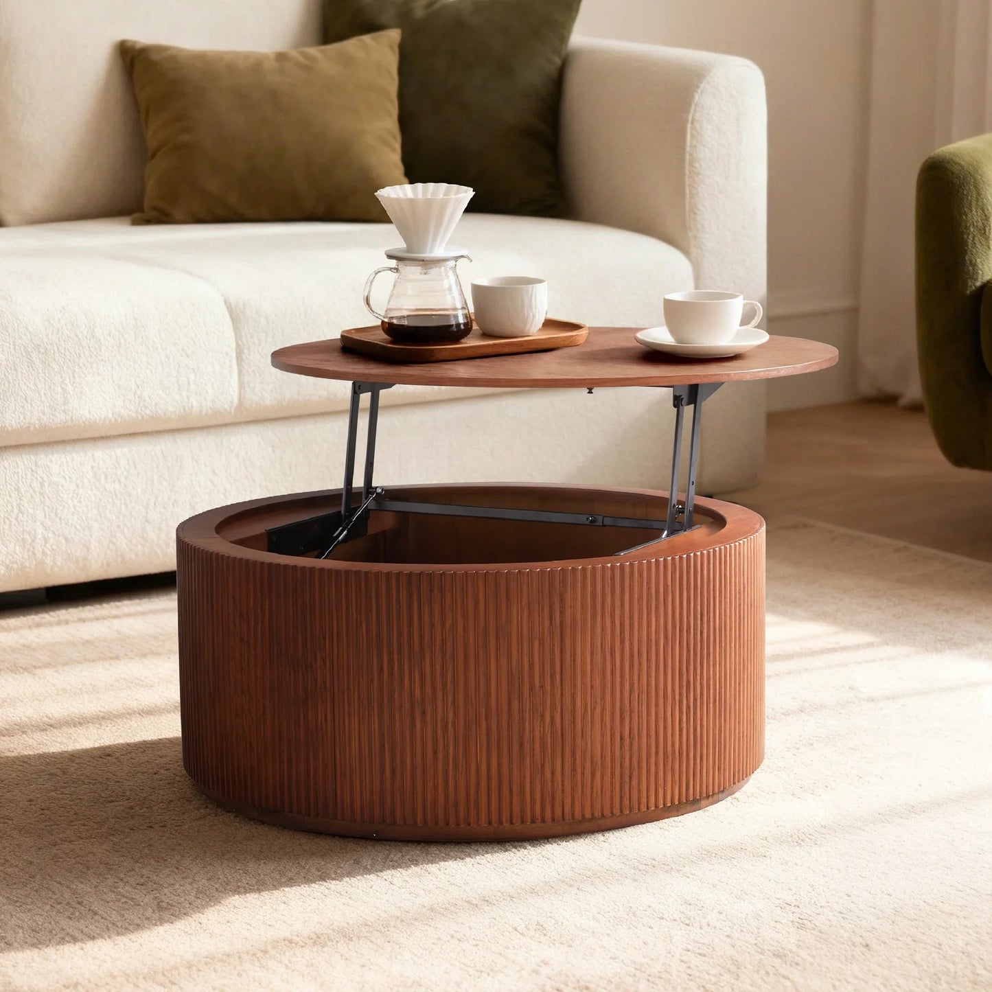 Esmond Fluted Round Lift-Top Coffee Table 35"