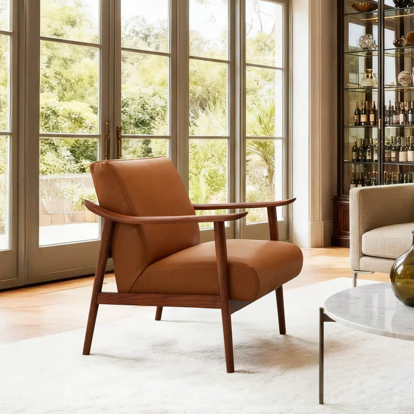 Nestor Genuine Leather Accent Chair | Mid-Century Modern Leather Lounge Chair