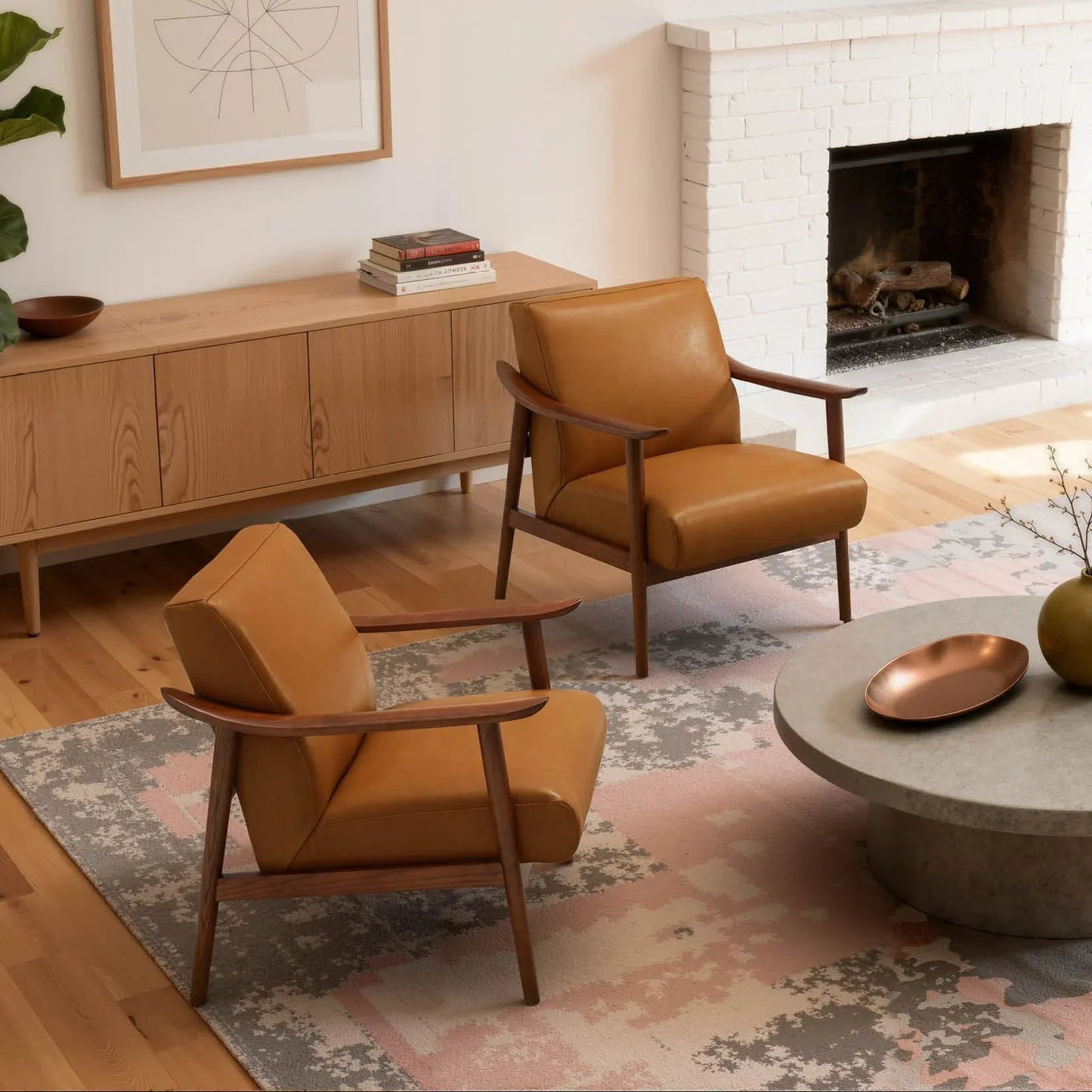 Nestor Genuine Leather Accent Chair | Mid-Century Modern Leather Lounge Chair