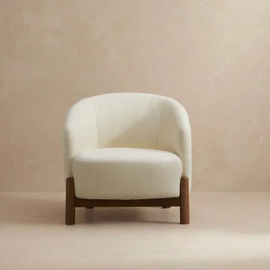 Giverny White Cotton Linen Barrel Accent Chair | Modern Upholstered Lounge Chair