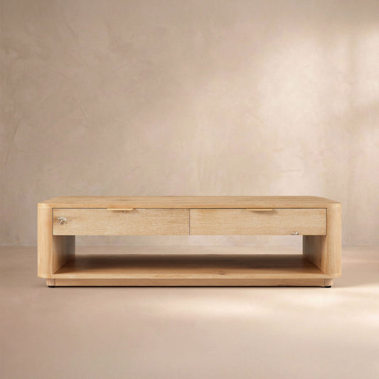Aven Natural Curved Oak Coffee Table 55"