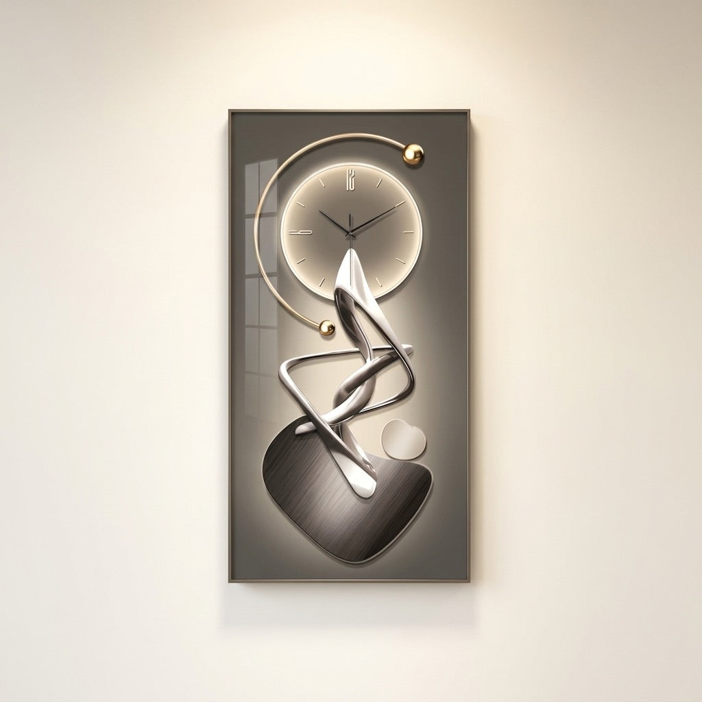 Modern Abstract Art Wall Clock | Silent Quartz Decorative Wall Clock with Gold & Chrome Design