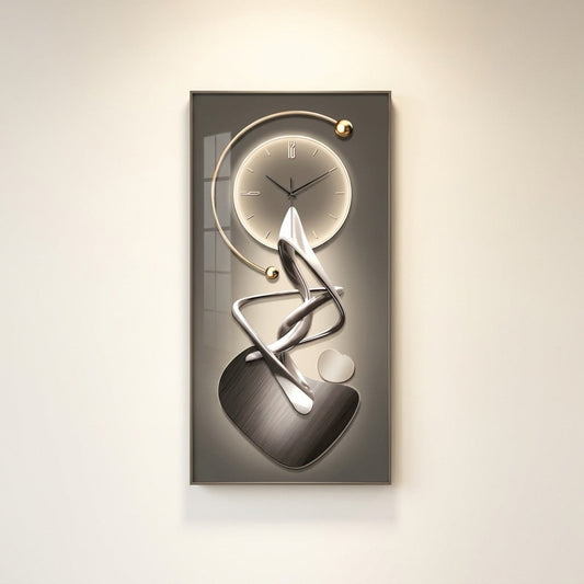 Modern Abstract Art Wall Clock | Silent Quartz Decorative Wall Clock with Gold & Chrome Design