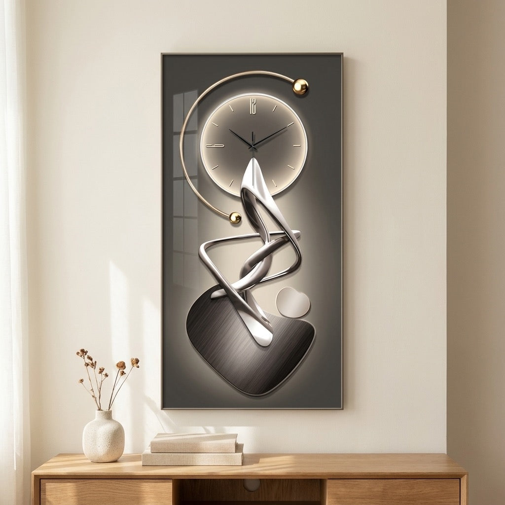 Modern Abstract Art Wall Clock | Silent Quartz Decorative Wall Clock with Gold & Chrome Design