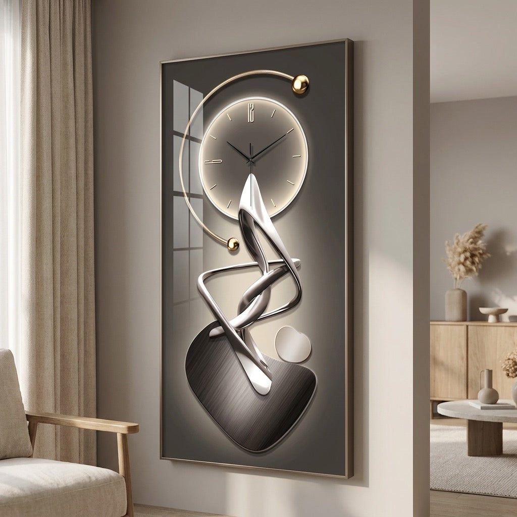 Modern Abstract Art Wall Clock | Silent Quartz Decorative Wall Clock with Gold & Chrome Design