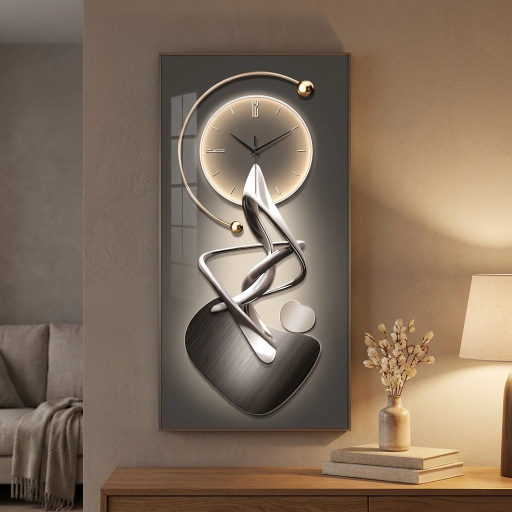 Modern Abstract Art Wall Clock | Silent Quartz Decorative Wall Clock with Gold & Chrome Design