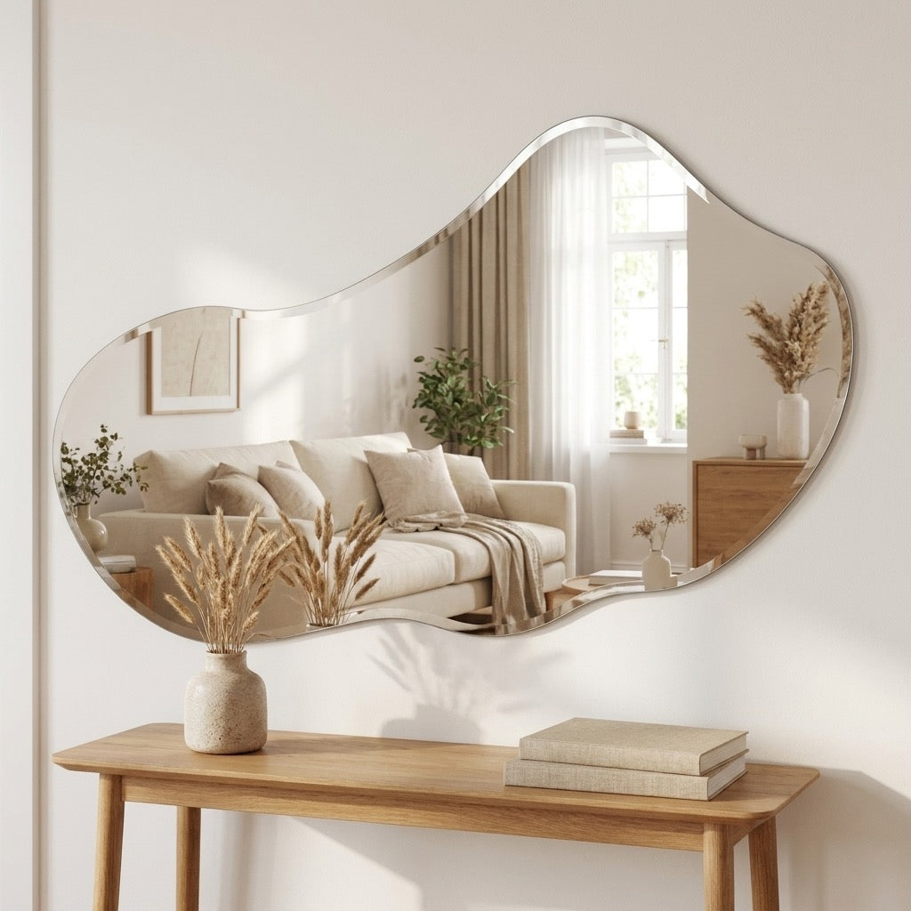 Asymmetrical Puddle Wall Mirror | Frameless Organic Silver Glass Decorative Mirror