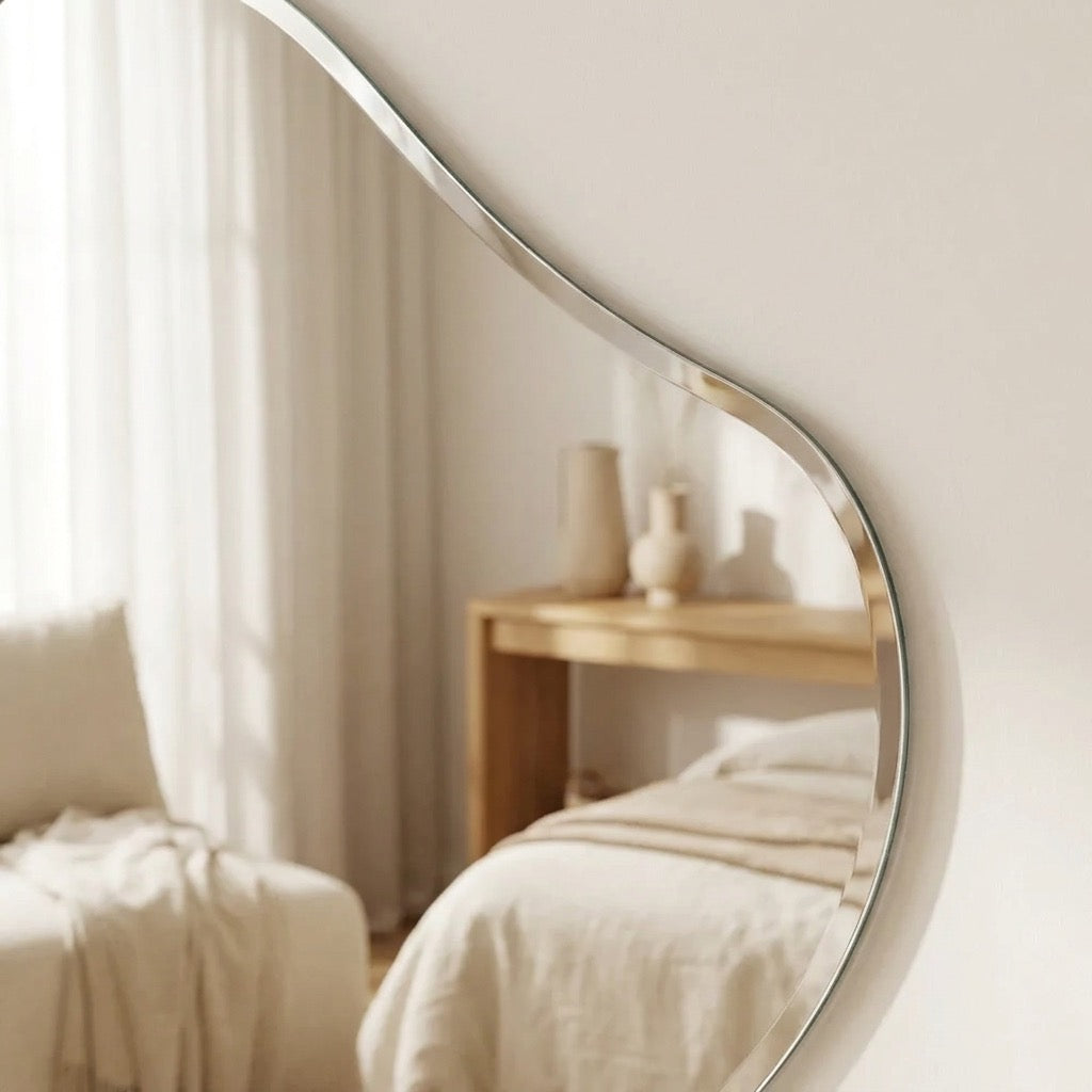 Asymmetrical Puddle Wall Mirror | Frameless Organic Silver Glass Decorative Mirror