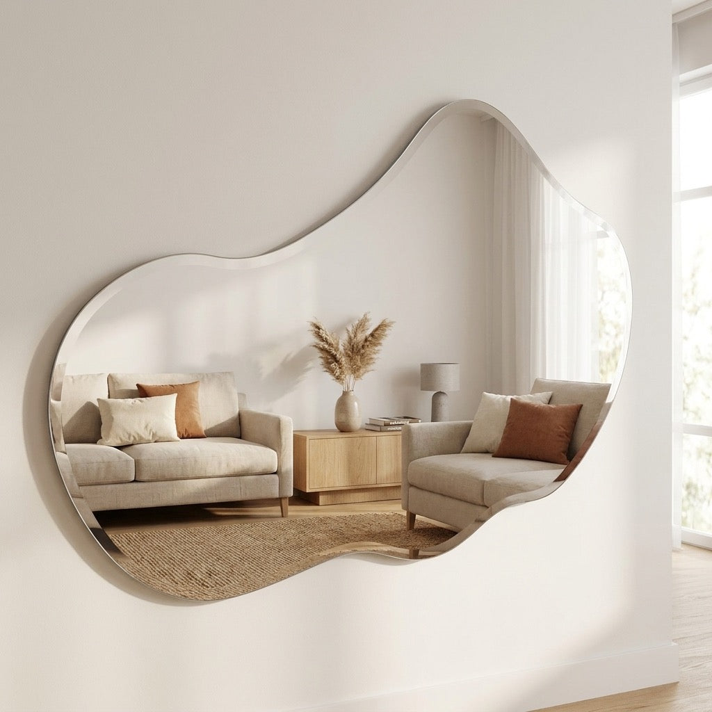Asymmetrical Puddle Wall Mirror | Frameless Organic Silver Glass Decorative Mirror