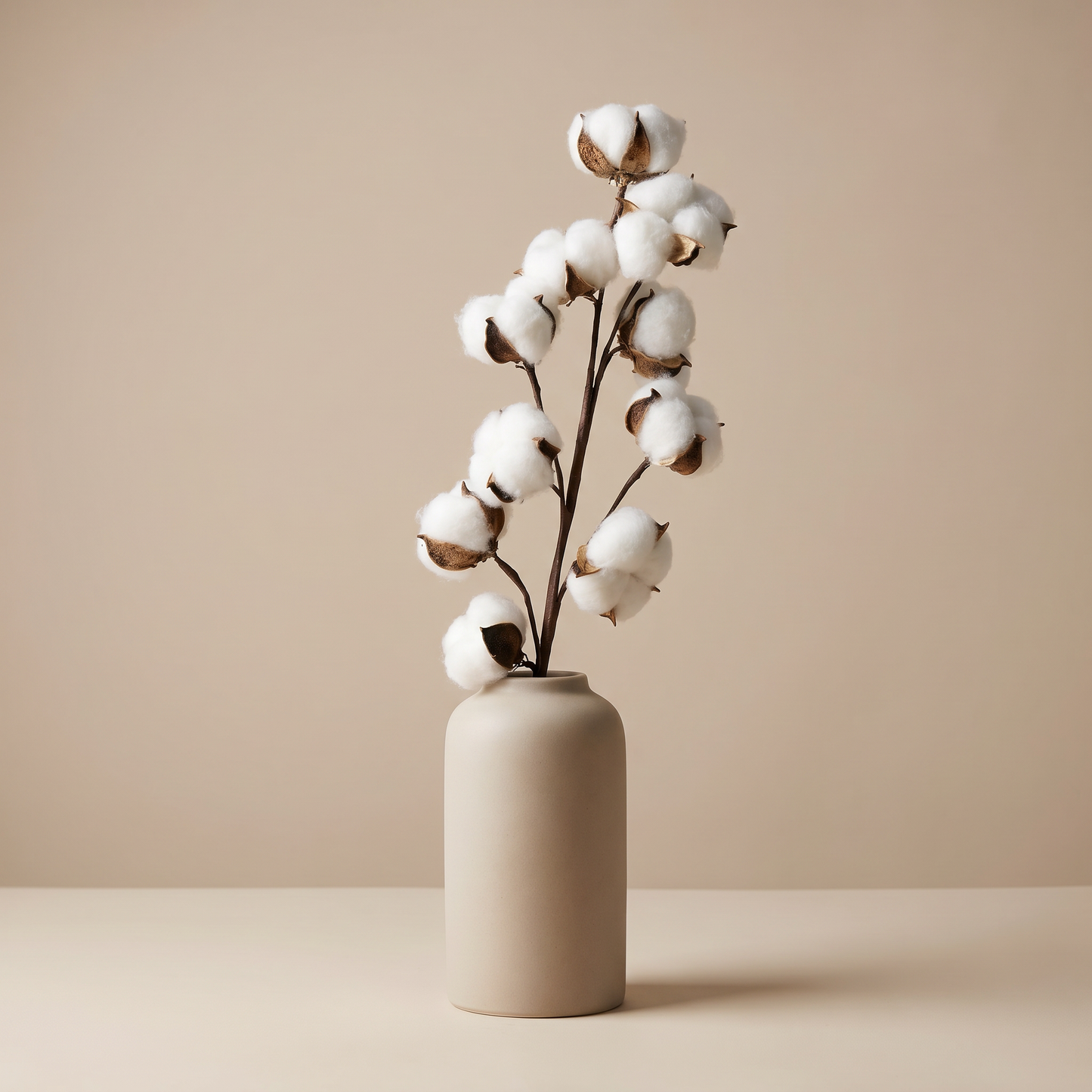 Faux Cotton Stem Branch | Real Touch Artificial Cotton Bolls in Cream