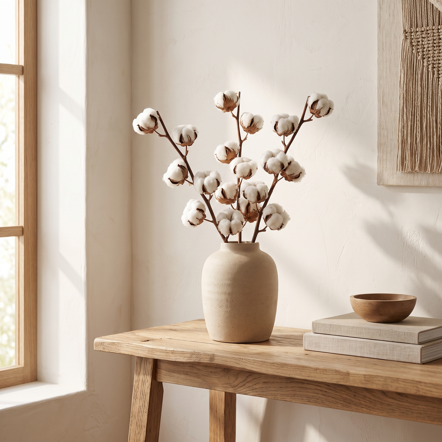 Faux Cotton Stem Branch | Real Touch Artificial Cotton Bolls in Cream
