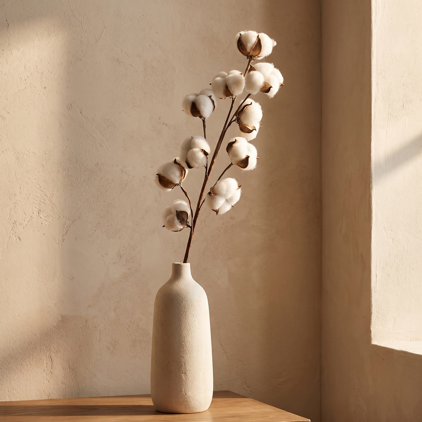 Faux Cotton Stem Branch | Real Touch Artificial Cotton Bolls in Cream