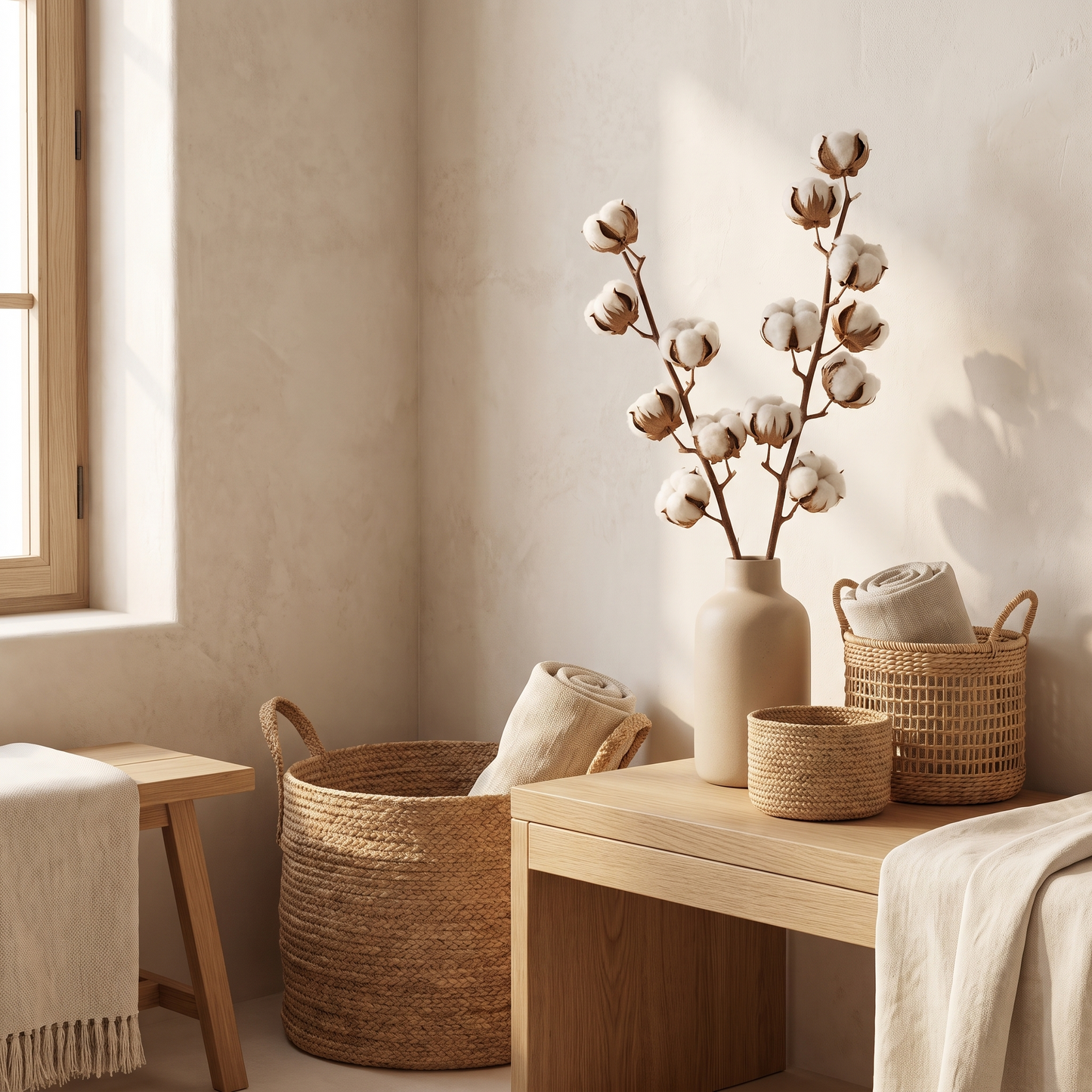 Faux Cotton Stem Branch | Real Touch Artificial Cotton Bolls in Cream