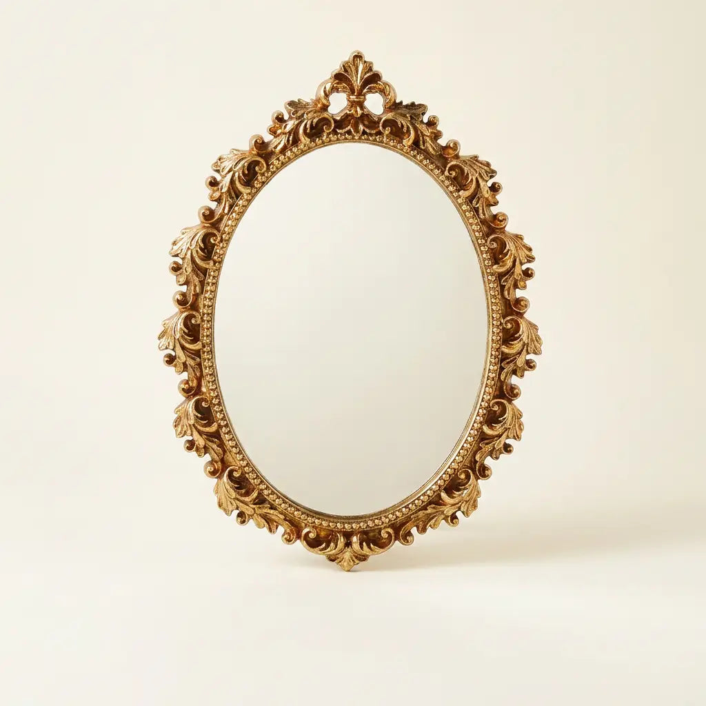 Vintage Gold Oval Wall Mirror | Decorative Resin Framed Hanging Vanity Mirror