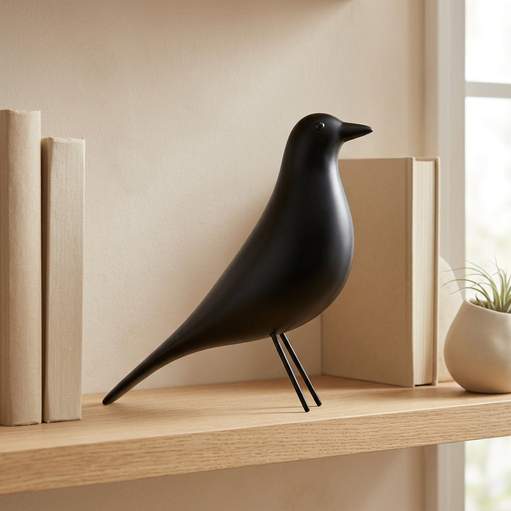 Modern Sculptural Bird Figurine | Matte Black Scandinavian Decorative Shelf Accent