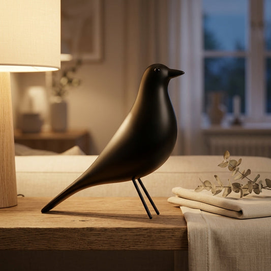Modern Sculptural Bird Figurine | Matte Black Scandinavian Decorative Shelf Accent