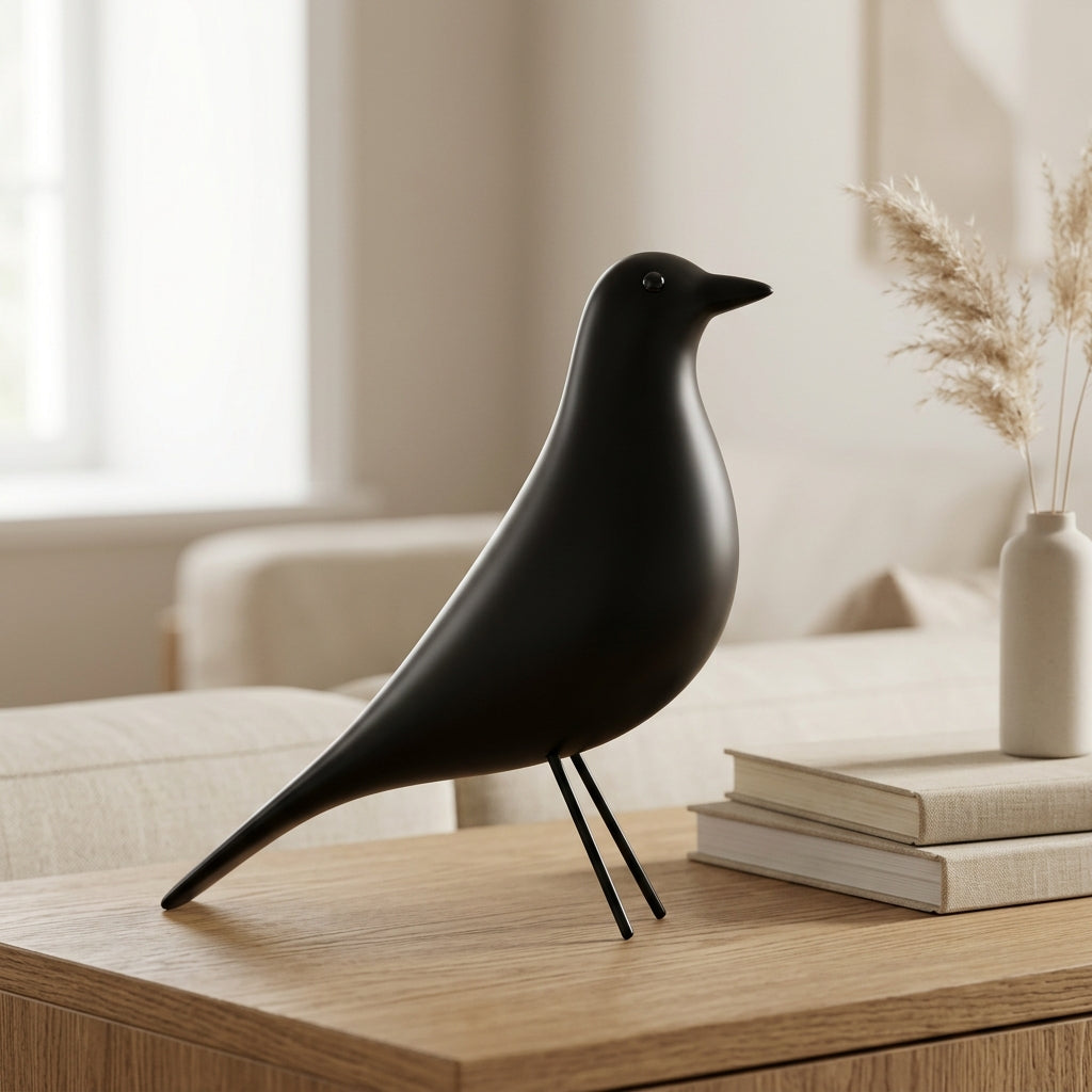 Modern Sculptural Bird Figurine | Matte Black Scandinavian Decorative Shelf Accent