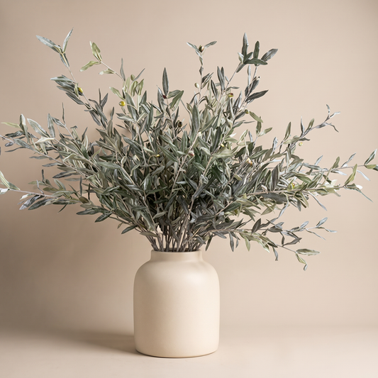 Faux Olive Branch Stem with Realistic Matte Green Leaves